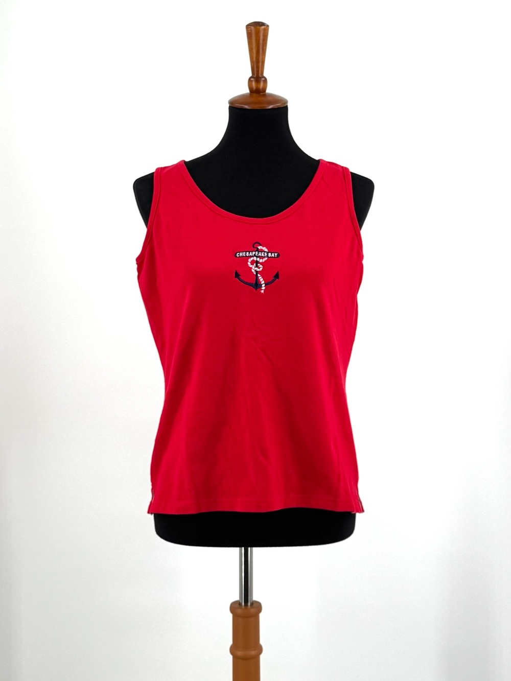 Top Threads Sportswear Red Cotton Chesapeake Bay Anchor Tank Top Size L